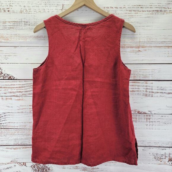 FLAX Size P 100% Linen Bias Round Neck Tank in Red Sleeveless Round Neck Top - Picture 7 of 8